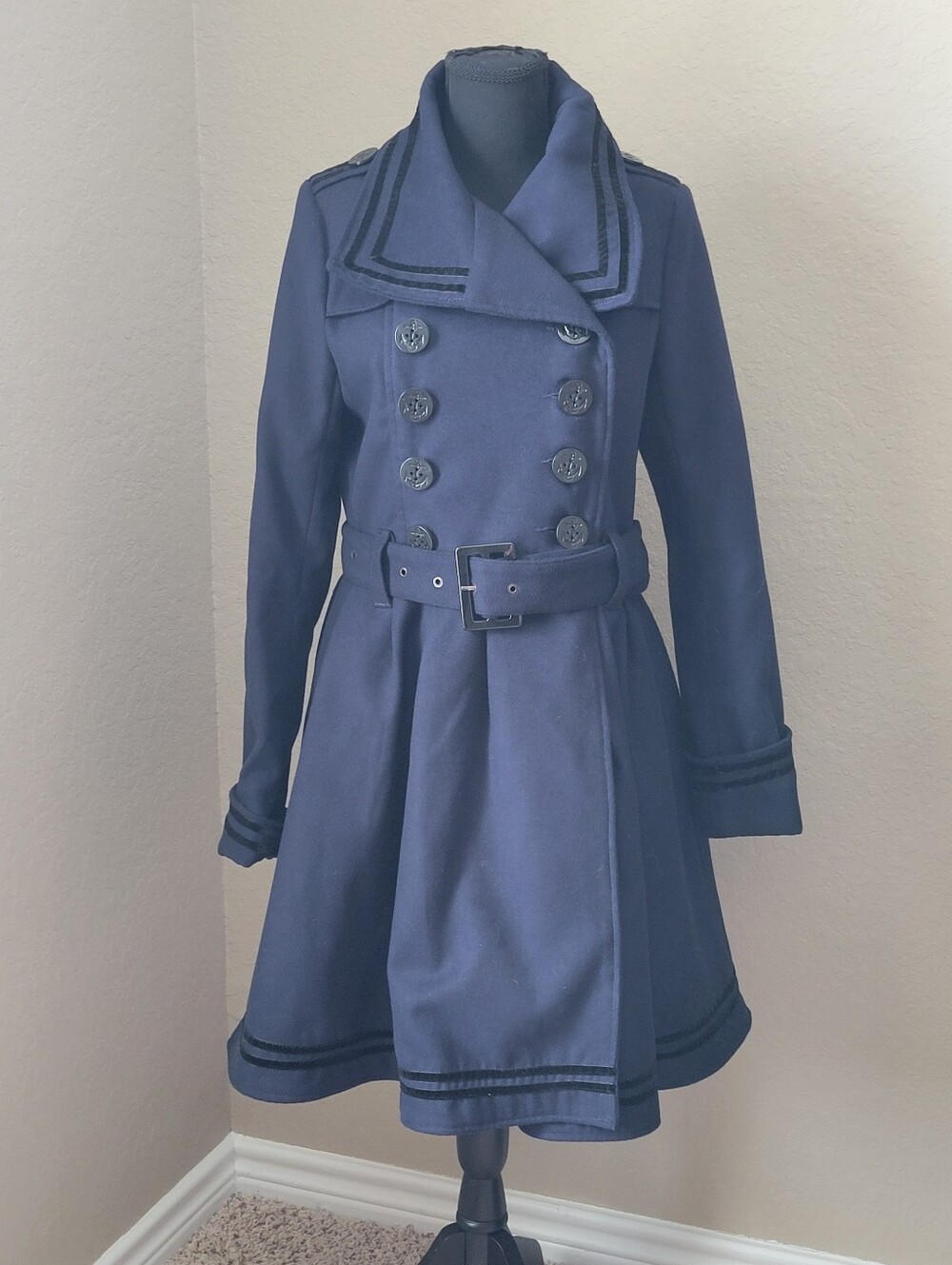 Hell Bunny Navy Double-Breasted Pea Coat